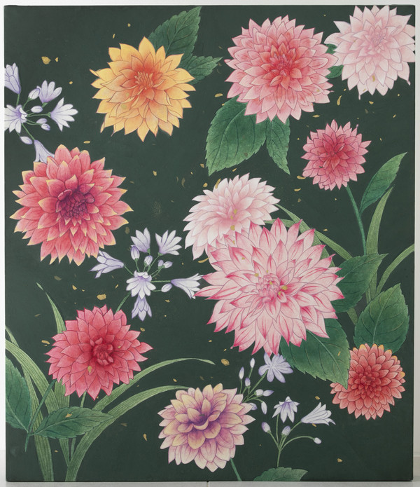 다알리아(2025). 잎사귀, 열매마다 이중·삼중의 입체적인 색을 발하고 있다.