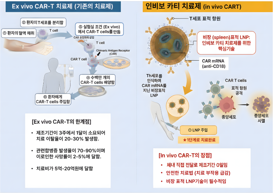 서지넥스가 개발중인 LNP 인비보 카티 치료제의 개념. 자료=서지넥스