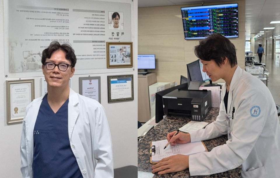 이담선 광주한국병원 대표원장(왼쪽)과 박하열 광주한국병원 담당원장(오른쪽). 이 병원장은 “씽크 도입으로 일반 병동에서도 환자 상태를 실시간으로 살피고, 미세한 이상 징후를 미리 포착해 의료진이 선제적으로 대응할 수 있는 환경이 마련됐다”고 말했다. 제공= 대웅제약.