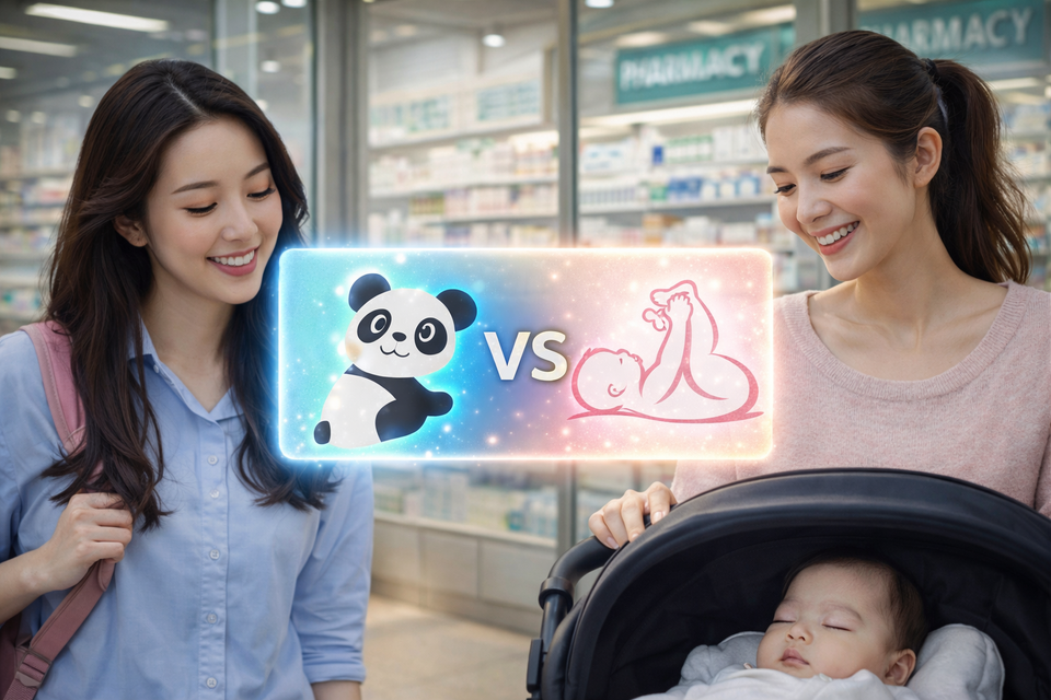 챗지피티 생성 이미지. 팬터 사진은 동아제약 홈페이지 D-판테놀연고 표지, 아기 사진은 바이엘코리아 홈페이지 비판텐연고 표지에서 추출된 자료를 기반으로 각색.