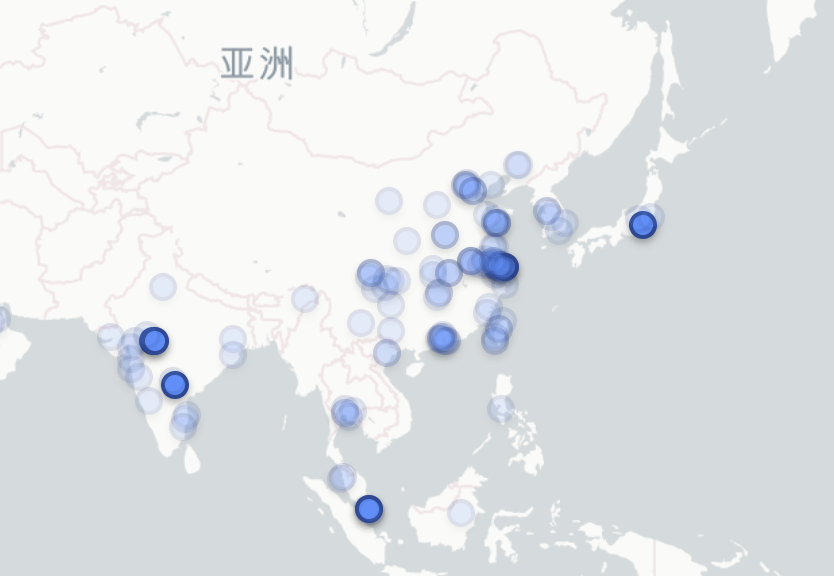 세계경제포럼과 맥켄지에서 선정한 아시아권 내 등대공장. 진한 원 여섯 곳이 제약업 분야다. 중국과 인도 등 아시아권에서 등대공장이 생기고 있지만 아직 국내에서는 철강 등 타 제조업 공장만이 선정됐다. 출처=세계경제포럼